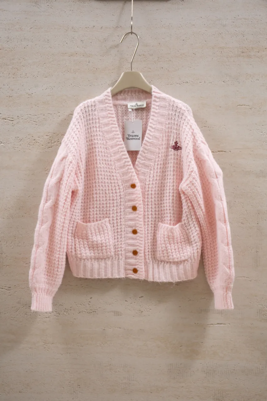 Top quality vivienne west wood new autumn and winter 25 warm red Saturn embroidery V-neck cardigan sweater S M L